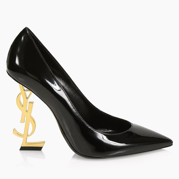 YSL Saint Laurent Opyum Point-Toe Patent Leather Pumps Heels Black Gold 37/US 7 - Picture 1 of 8